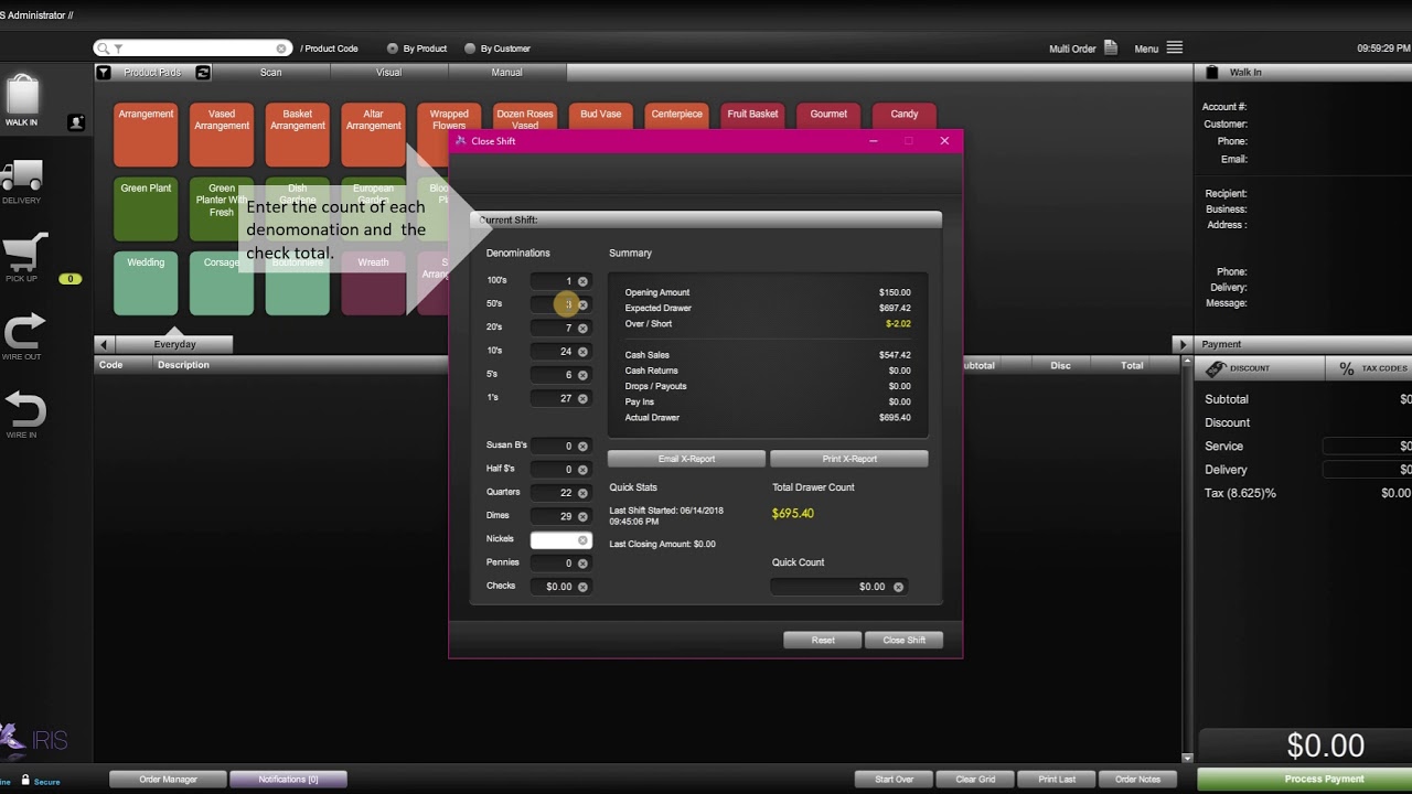 Closing a Shift with IRIS Software