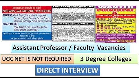 Assistant Professor Vacancies in 3 Degree Colleges | Non UGC NET | No Fee | Interview