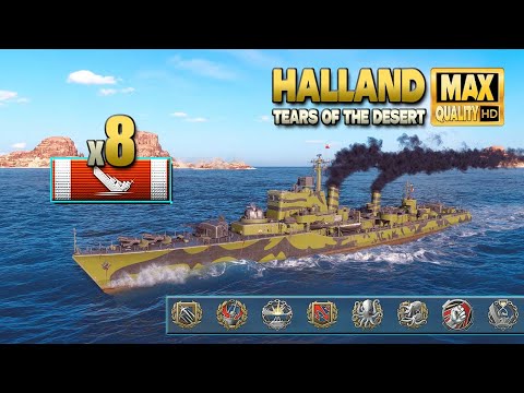Destroyer Halland: 8 ships destroyed on map &quot;Tears of the Desert&quot; - World of Warships