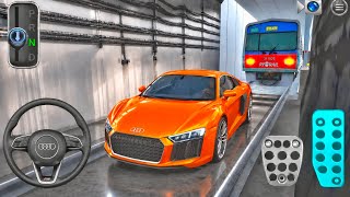 Orange Audi R8 vs High-Speed Train! 😱 Tunnel Escape Challenge | 3D Driving Class 2026 | Car Games screenshot 4
