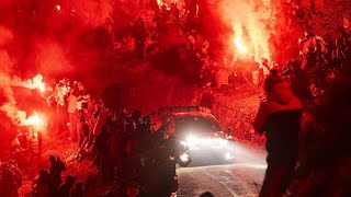 Rallye Monte Carlo Magic Night Party  Fireworks, bengalos, crazy fans, built up WRC 2024