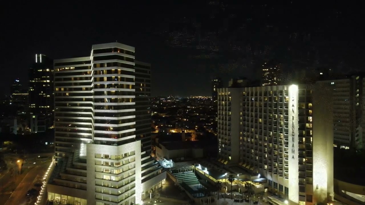 Full HD Расслабляющий видеоклип - Израиль - ночной полет беспилотника на побережье Тель-Авива