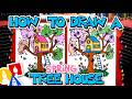 How to draw a spring tree house for kids and beginners