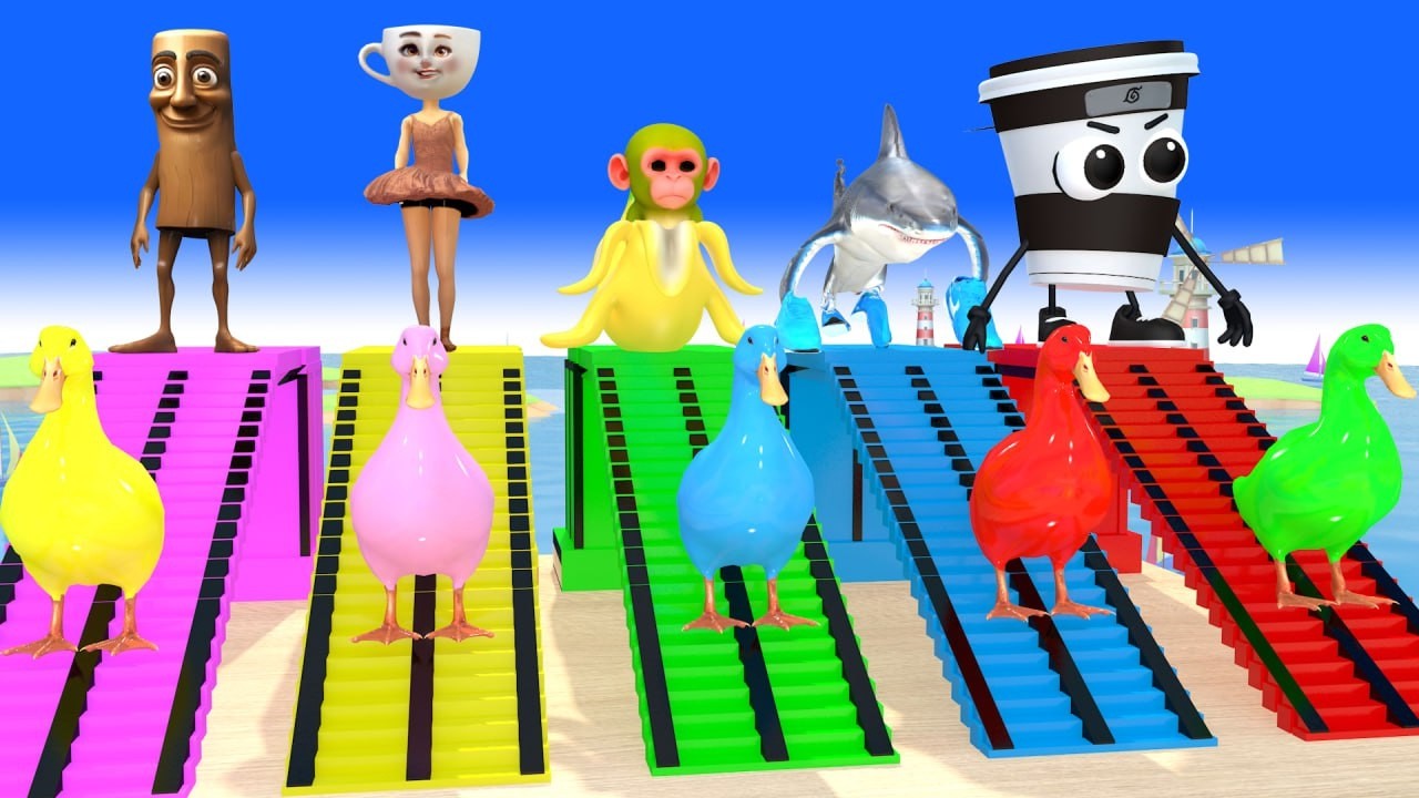 Long Slide Game With Cow Elephant Gorilla Hippopotamus Tiger 3d Animal Game Funny 3d AnimalsVideo