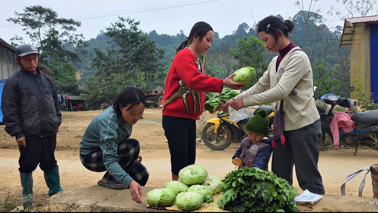 Мать-одиночка Ли Тьеу Ка убирает свой огород и собирает урожай поздних овощей на продажу.