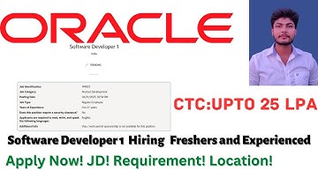 Oracle Hiring for Software Developer 1 | Freshers and Experienced Hiring Alert |Job Opportunity |