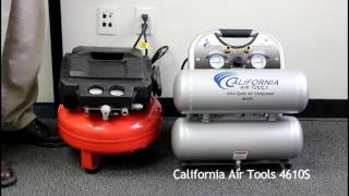 California air tools 4610s ultra quiet, oil-free,lightweight
compressor 1.0 hp (rated/running) - 2.0 (peak) 4.6 gallon steel tank
3.10 cfm @ 40 ps...