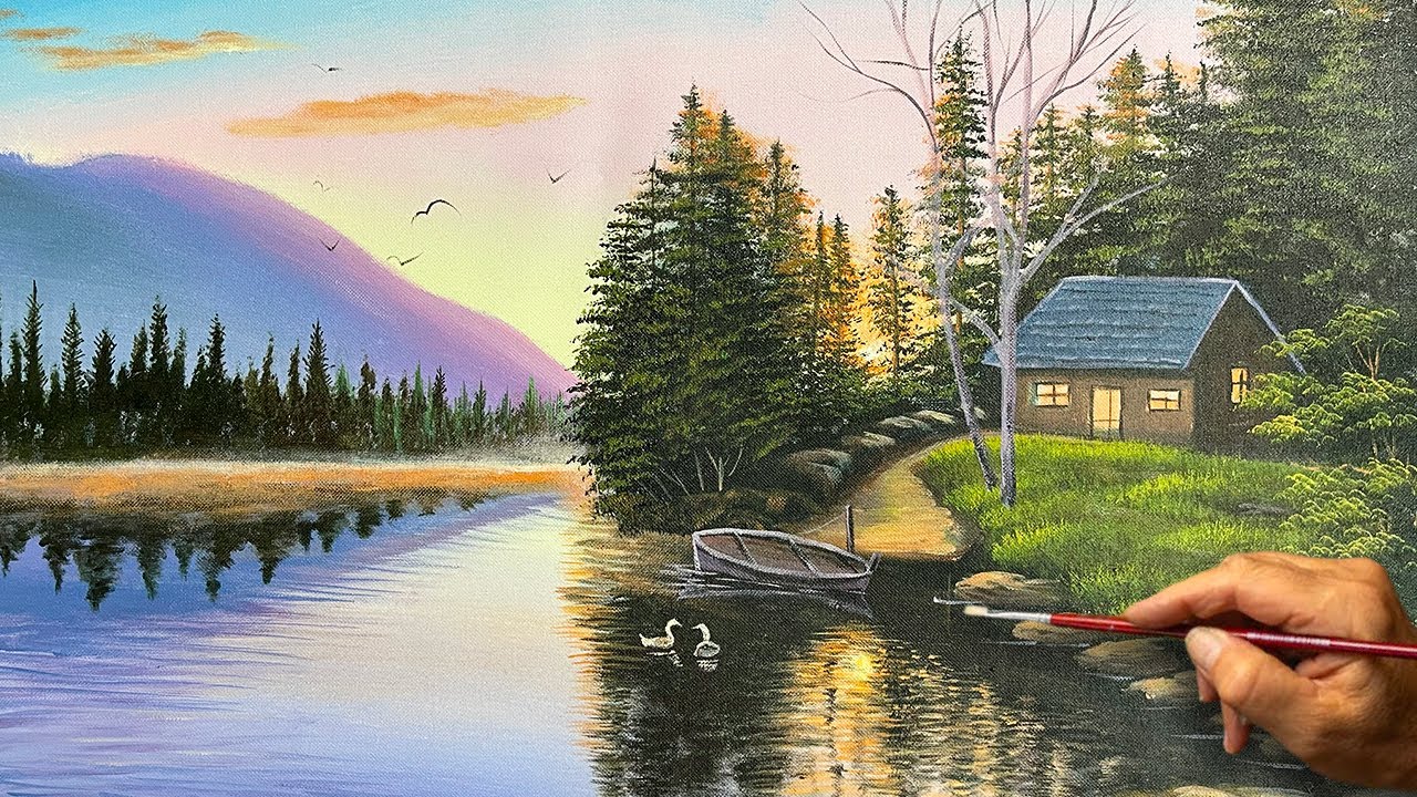 How to draw a boat moored on a lake #1 / Acrylic landscape painting / LDL ART