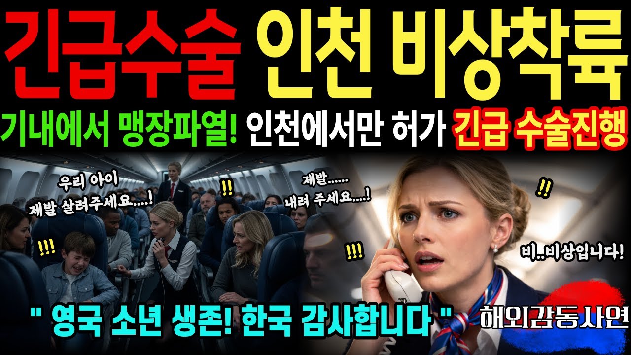 [해외감동사연] 비행기에서 맹장 터진 영국 소년, 인천공항만 수용한 비상착륙과 긴습수술 ! 골든타임 47분 지켜냈다