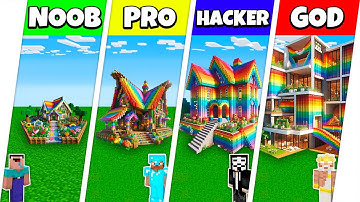 Minecraft Battle: NOOB vs PRO vs HACKER vs GOD: RAINBOW SPECTRITE HOUSE BUILD CHALLENGE / Animation