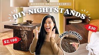 MAKING $2,000 MARBLE NIGHTSTANDS FROM SCRATCH! *REALISTIC FAUX MARBLE PAINT* (bedroom makeover pt 1)