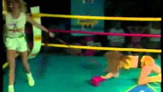 Valerie (MTV from GLOW) vs Bambi (Tiffany Mellon from GLOW) boxing/wrestling 4 corner strap match