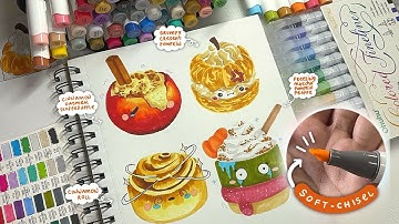 new art supplies 🎃🍂, soft-chisel alcohol markers ft. Ohuhu Honolulu S, autumn food illustration