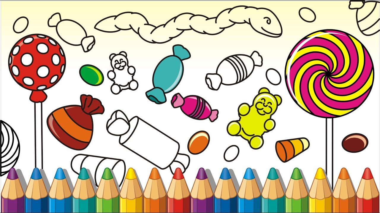 Can s & Sweets Set How To Draw Lollipops Gummy Bear Coloring Pages Educational Video for Kids