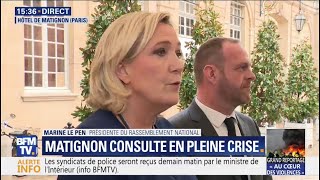 Consultation: Le Pen affirme qu'"il faut annoncer la suppression des taxes sur l'essence"