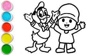 Donald Duck with Pocoyo Drawing, Painting and Coloring For Kids and Toddlers_ How to Draw Pocoyo 