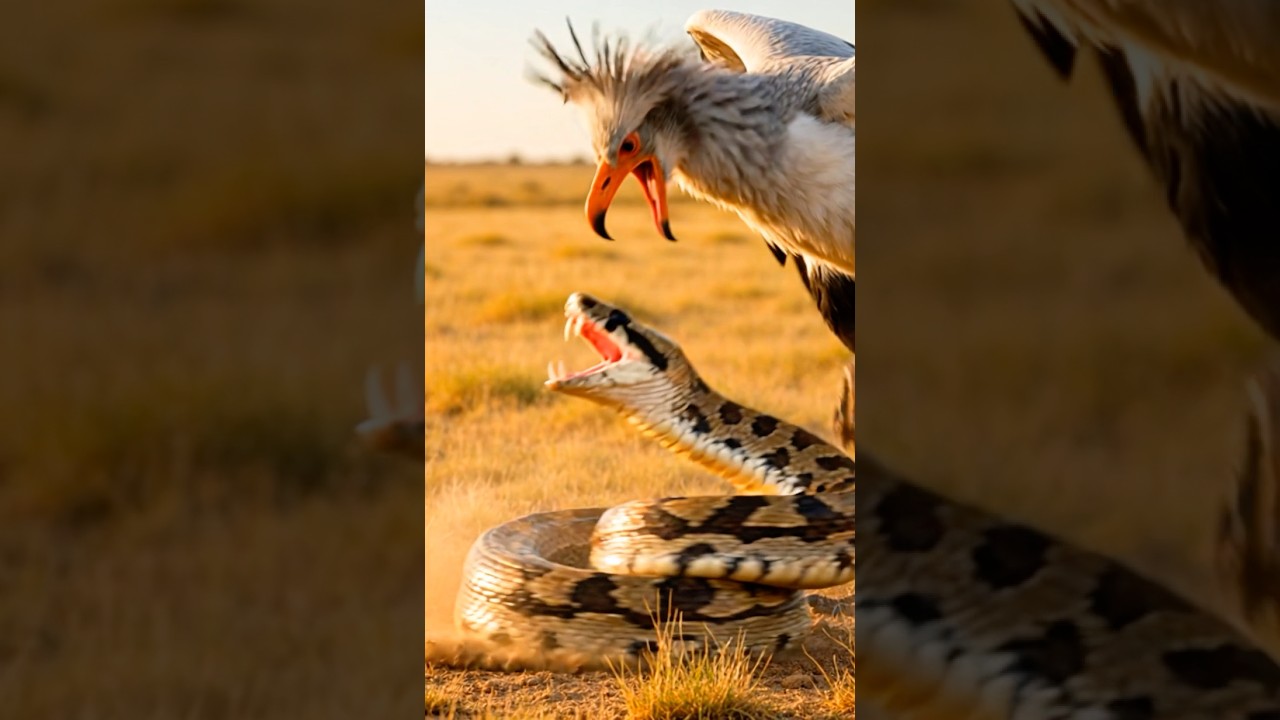 Ave secretaria contra serpiente grande