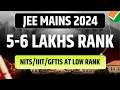 Jee mains 2024 govt colleges at 56 lakh rank  nits iiits gftis at low rank  marks