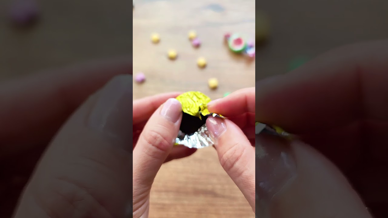 ASMR 🍫 Unwrapping Foil | Yellow Round Chocolate Candy