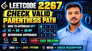 LeetCode 2267 |Valid Parentheses String Path |DP Explained in Hindi|Java Python C++ | Daily LeetCode