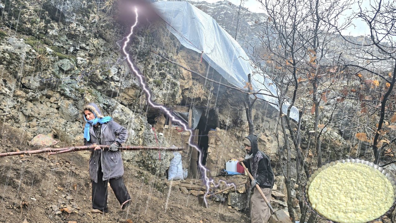 Living in mountain caves 🏔️;  trying to survive heavy rains 🌧️ and deadly winter cold ❄️