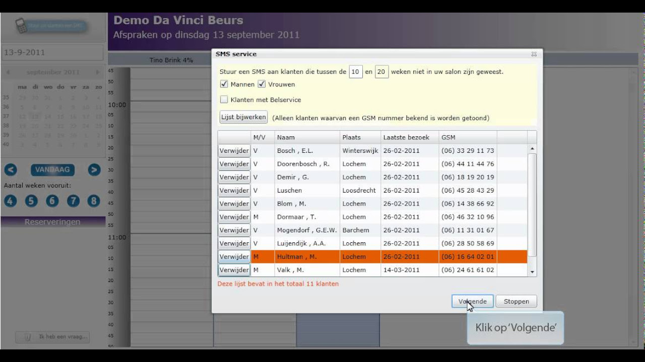Update Da Vinci: Sms versturen naar klanten