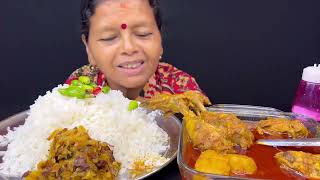 BIGBITES,EATING RICE WITH SPICY ?? CHICKEN CURRY, মুরগির লাল ঝোল,AND CABBAGE CURRY।