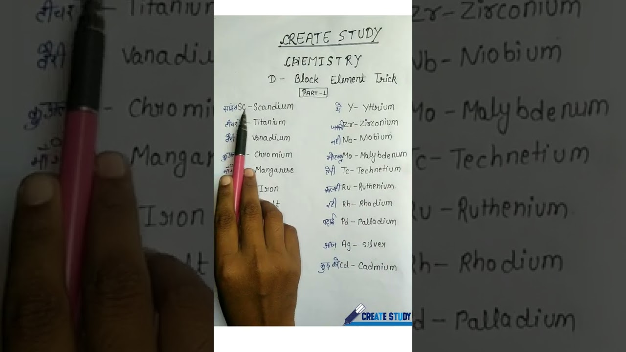 D Block Ke Elements in hindi Short Trick Part 1|| Chemistry