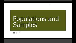 Math 9 - Populations and Samples