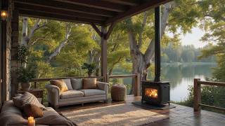 Relaxing Music for Stress Relief 🌿 Soft Morning Piano Music with Fireplace Sounds at Summer Porch screenshot 5