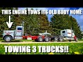 Towing 3 Trucks Back To Our Yard ! Turning A Regular Highway Truck Into A Tow Truck ! Tow Your Own !