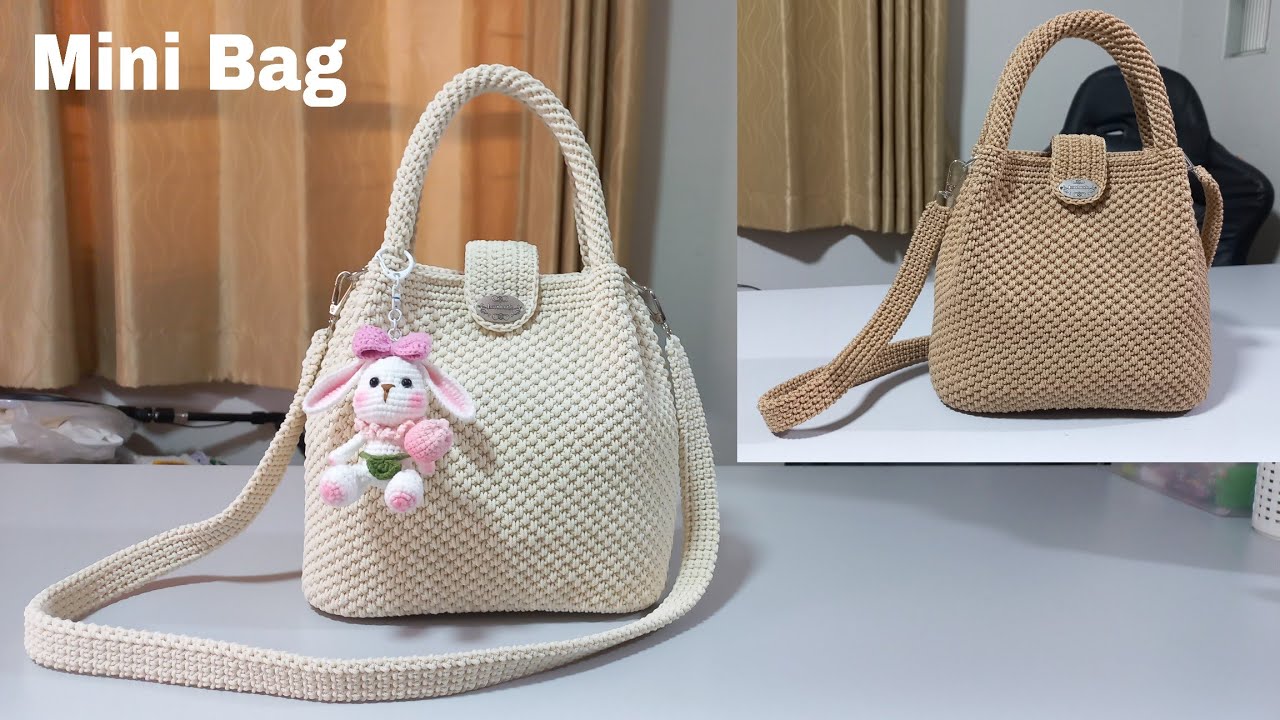 How To Crochet MINI BAG-วิธีถักกระเป๋าคุณนายลายผ่าหวาย 