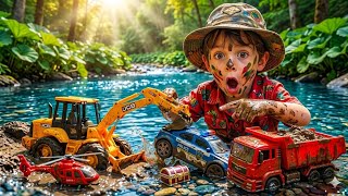 JCB Excavator Mud Rescue! Giant Toy Trucks Stuck in Mud & Washing for Kids