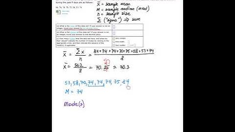 Mean median and mode  - computations, Elementary Statistics in ALEKS