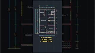 Denah Rumah Ukuran 7x11 Dengan 4 Kamar Tidur #denahrumah #denahrumahminimalis #rumahminimalis