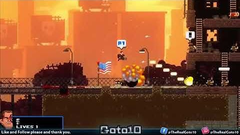 Givin’ ‘em heck as the Terminator in Broforce on PC