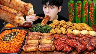 ASMR MUKBANG | fire noodle, Crispy Giant Grilled Large Intestine, kimchi recipe ! eating