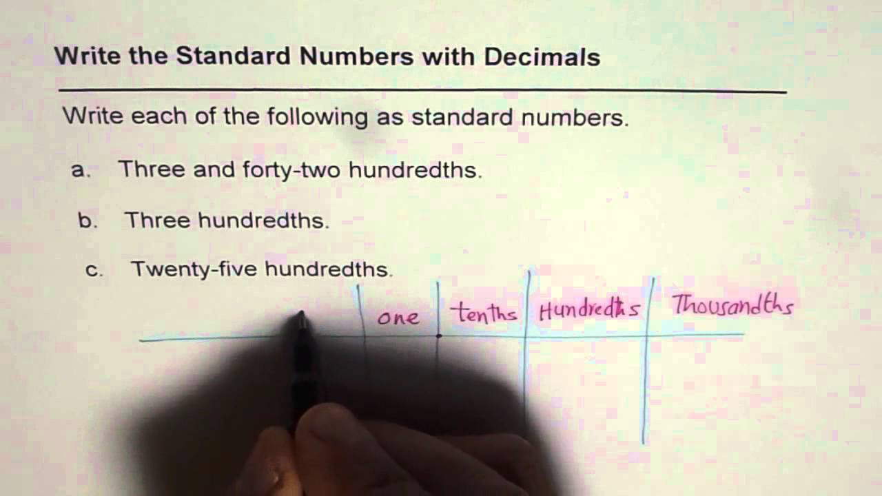 Decimal Numbers In Standard Form For Hundredths Youtube