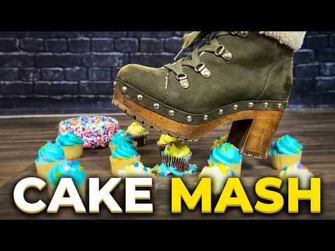 ASMR l Crushing Colorful Cakes with Heel Boots and Jelly Shoes