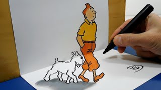 3D Trick Art on Paper, Tintin, Snowy