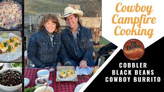 Cast Iron Cooking: Black Beans, Cowboy Burrito, Corn Relish & Strawberry/Banana Rum Cobbler #1151