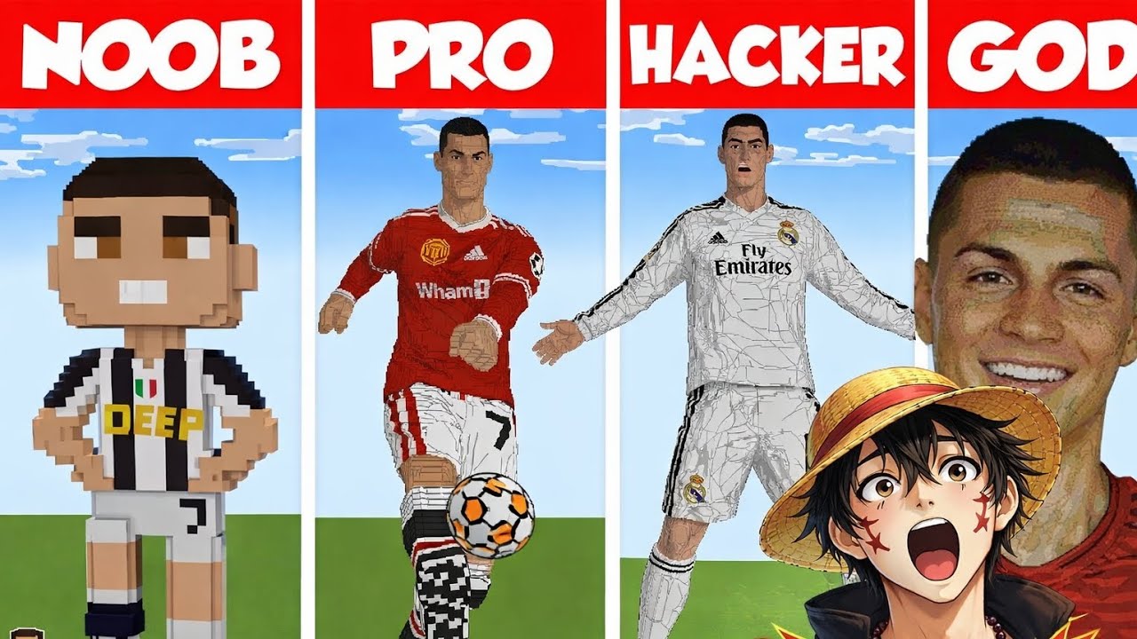 Minecraft CRISTIANO RONALDO STATUE HOUSE BUILD CHALLENGE - NOOB vs PRO vs HACKER vs GOD / Reaction 
