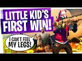 Little Kid is SUPER HAPPY after FIRST WIN in Fortnite - First Victory Royale & Live Reactions