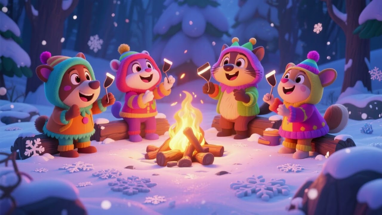 Winter Campfire with Singing Animals ❄️🐻🐿️ | Nursery Rhymes & Kids Songs