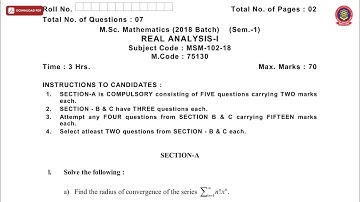 MSC 1ST SEM MATHEMATICS REAL ANALYSIS 1ST NOV 2019 | PTU