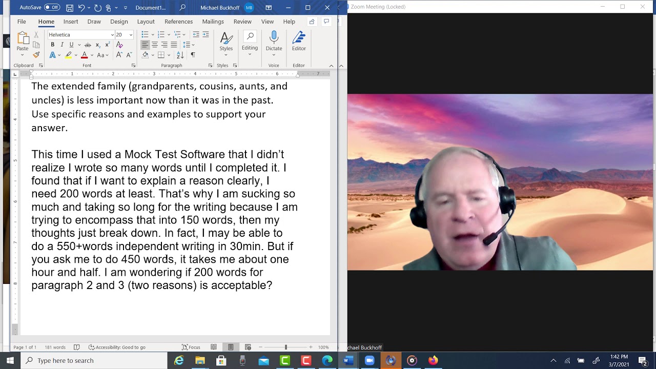 TOEFL Writing Mock Test  + 28/30 pt response + evaluation:   Is extended family important?