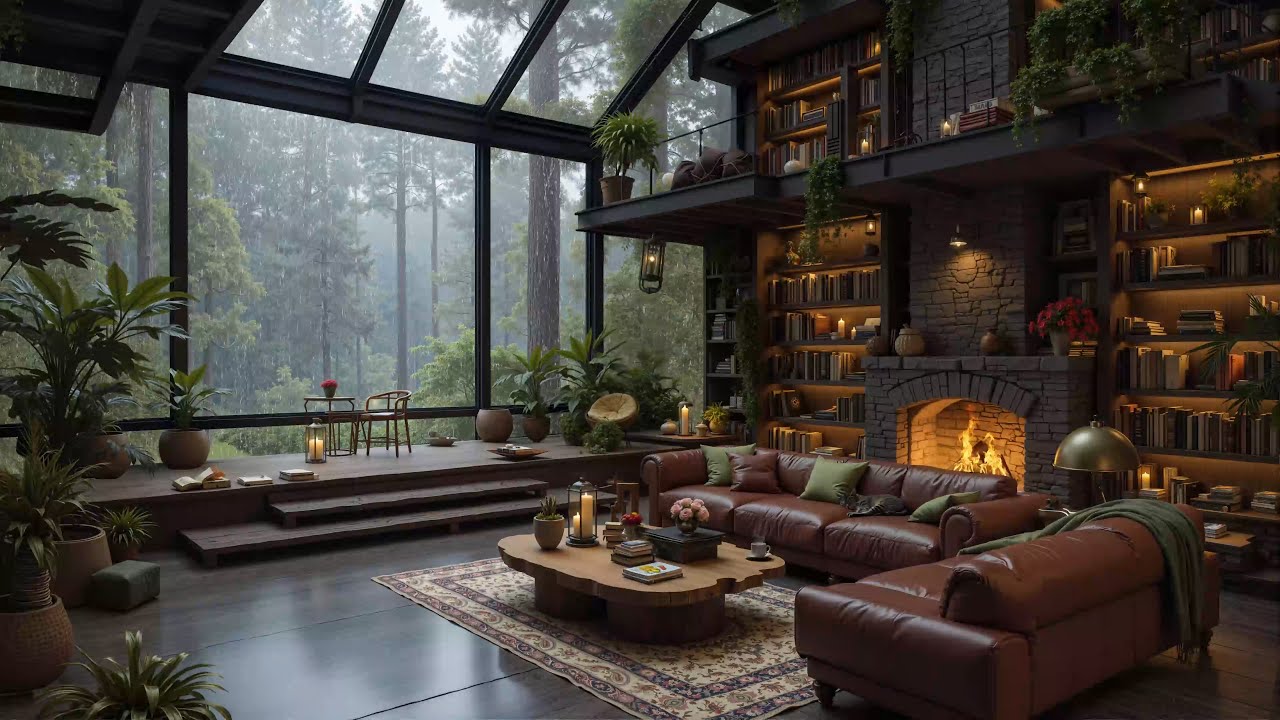 Smooth Jazz Background Music - Rainy Day Cozy Living Room Ambience for Study, Work, and Relaxation