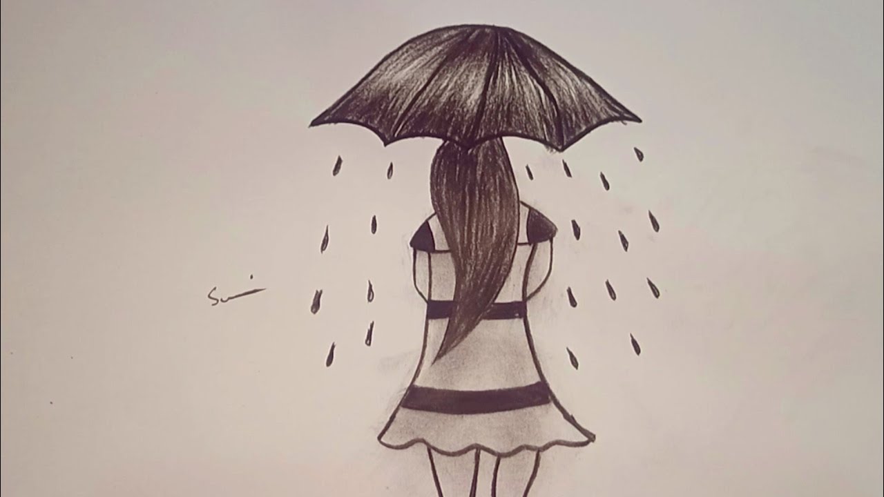 Very Easy Drawing Girl Holding Umbrella Turned Back 2022Çizim Hobimiz