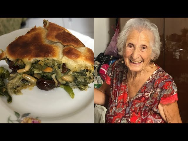 Pasta Grannies enjoys 96 year old Feni's escarole pizza pie!