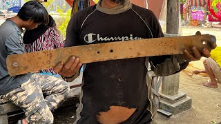Knife Making - Sati makes a powerful machete from a long leaf spring